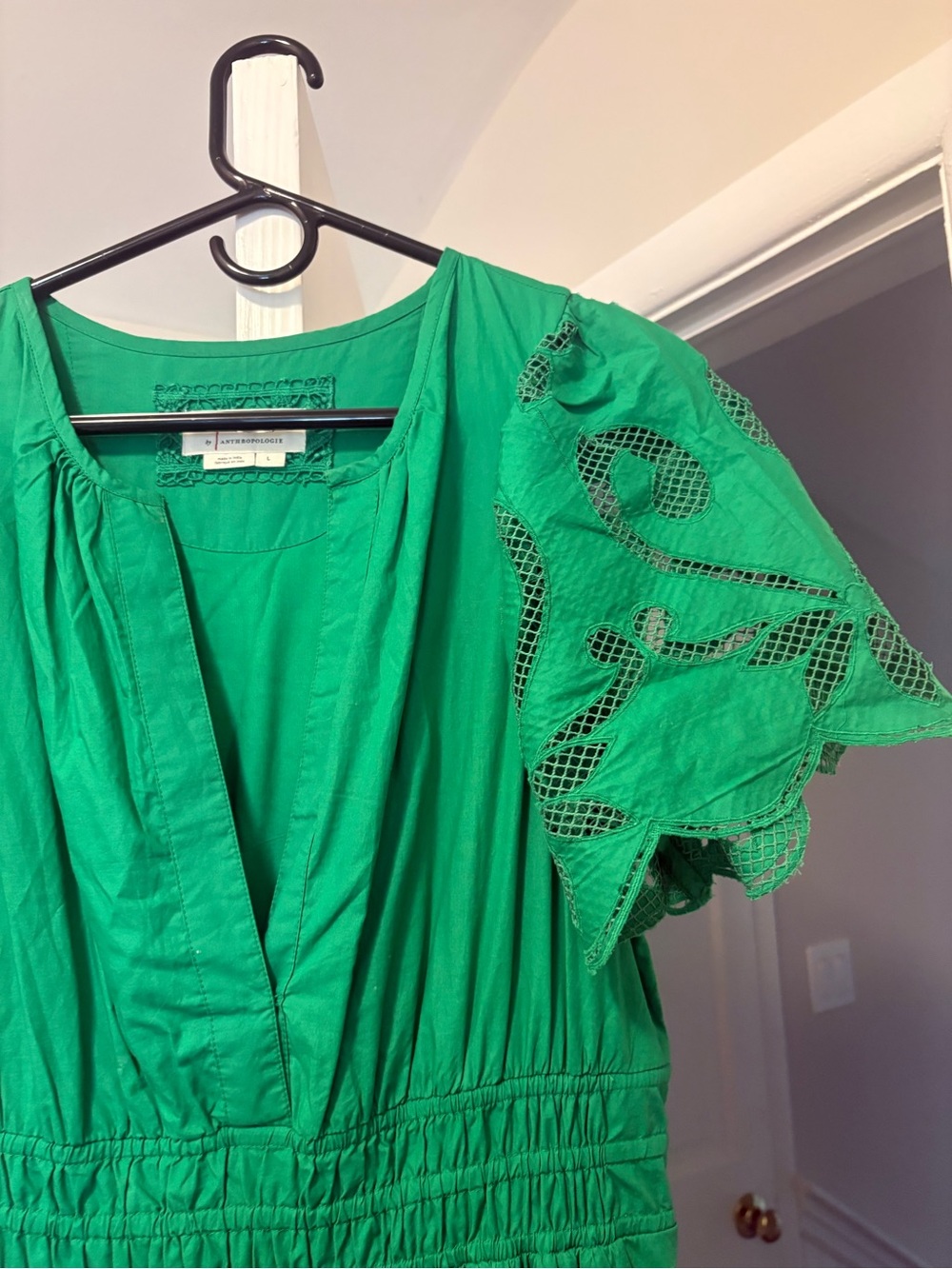 Anthropologie Emerald Green Eyelet Midi Dress - Picture 3 of 5